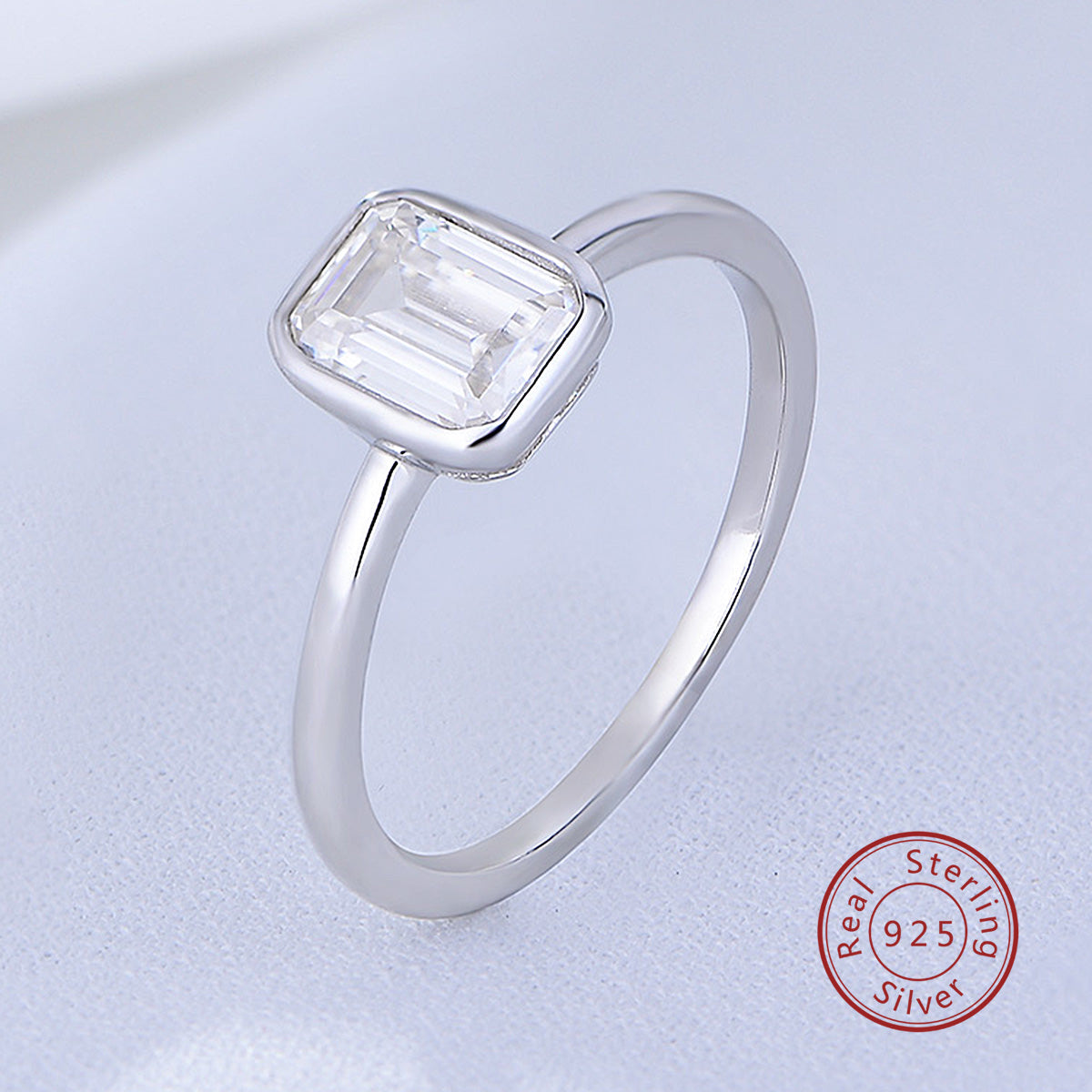 Solitaire Emerald Cut Shiny Zircon Diamond Wedding Rings
