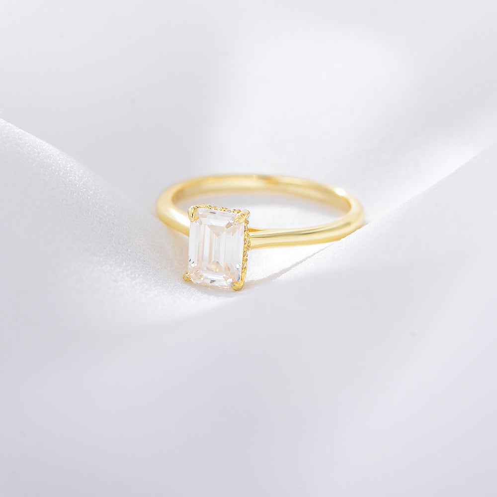 Fashion Jewelry Engagement Solitaire CZ Baguette Cut Couple Ring