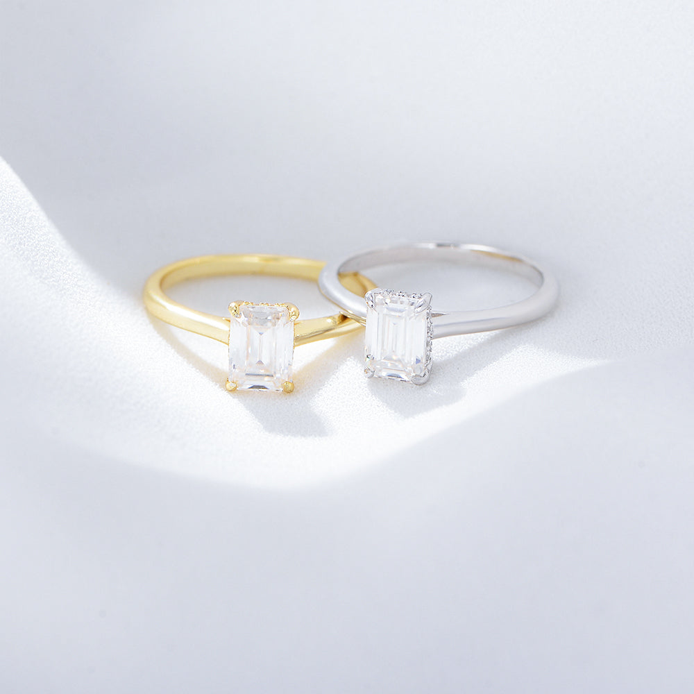 Fashion Jewelry Engagement Solitaire CZ Baguette Cut Couple Ring