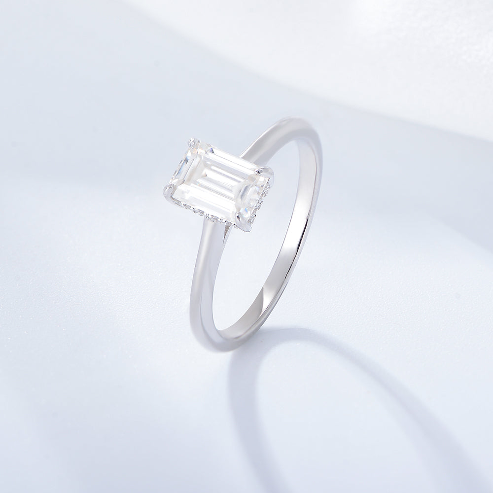 Fashion Jewelry Engagement Solitaire CZ Baguette Cut Couple Ring