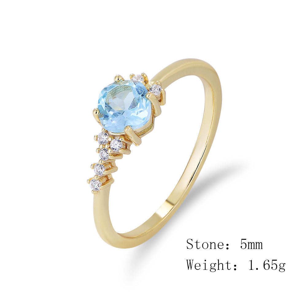 925 Sterling Silver Natural Diamond Sky Blue Topaz CZ Luxury Engagement Wedding Ring for Women