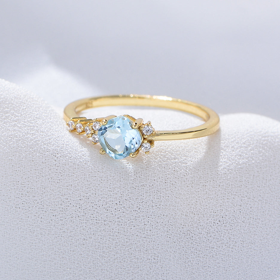 Natural Diamond Sky Blue Topaz CZ Luxury Engagement Wedding Ring