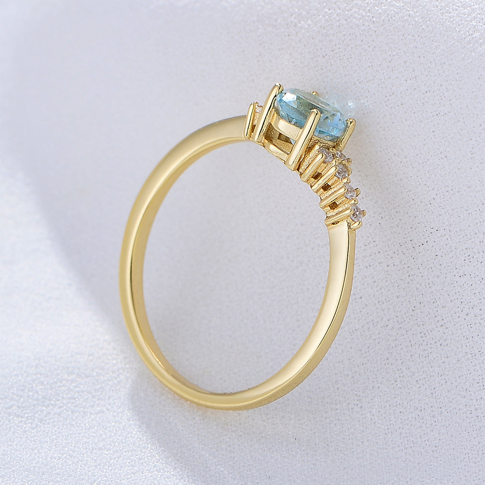 Natural Diamond Sky Blue Topaz CZ Luxury Engagement Wedding Ring