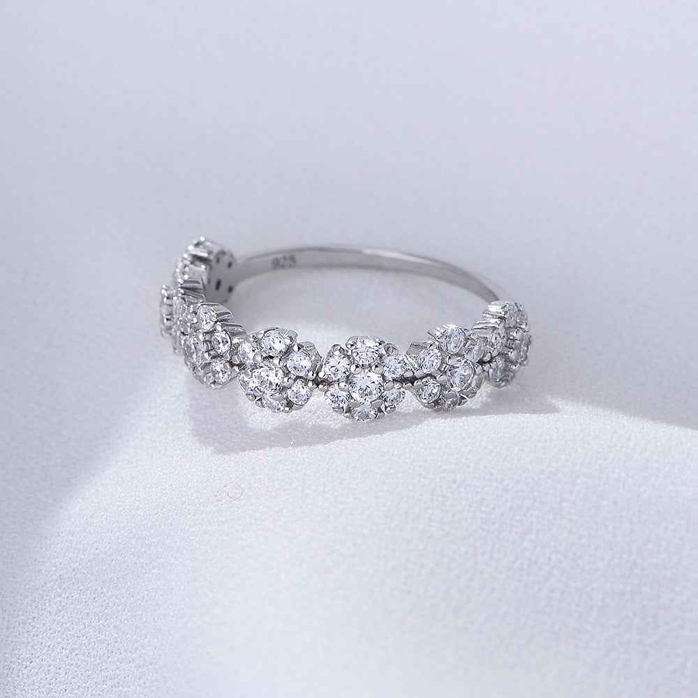 White CZ Romantic Flower Engagement Ring for Girls