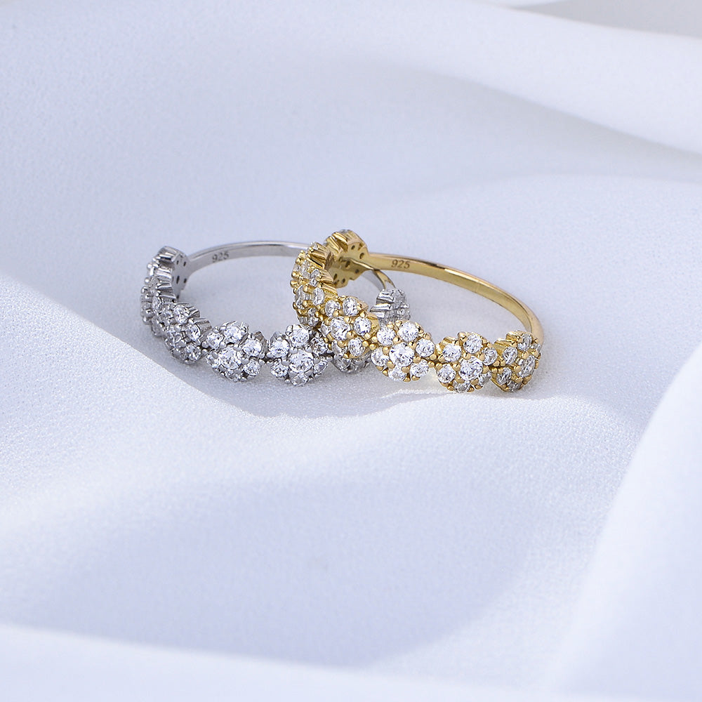 White CZ Romantic Flower Engagement Ring for Girls