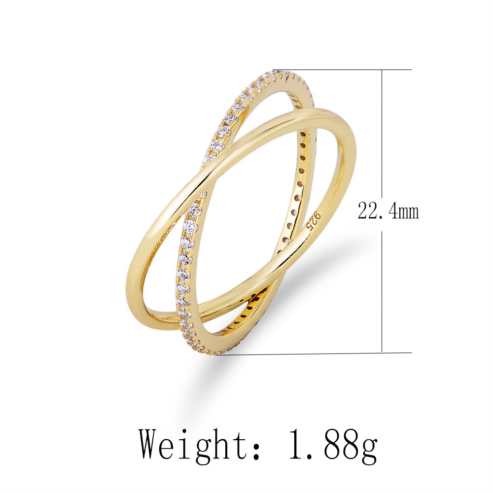 Double Ring Eternity Rings Gold Plated Clear CZ Diamond 925 Silver Ring