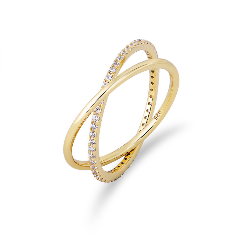 Double Ring Eternity Rings Gold Plated Clear CZ Diamond 925 Silver Ring