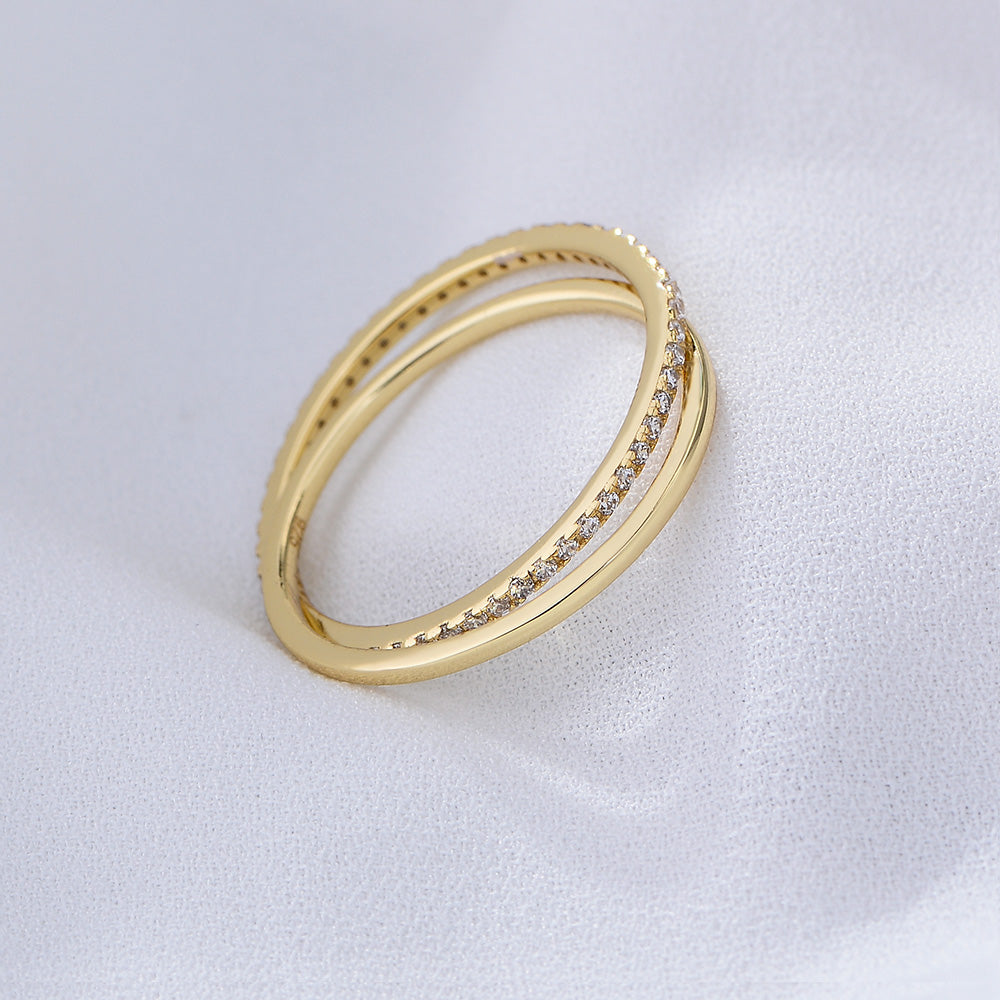 Double Ring Eternity Rings Gold Plated Clear CZ Diamond Ring