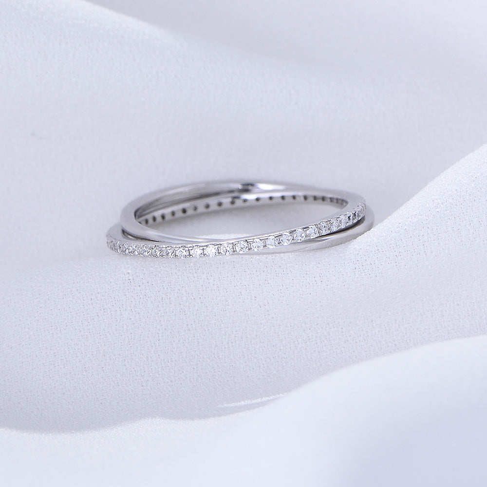 Double Ring Eternity Rings Gold Plated Clear CZ Diamond Ring