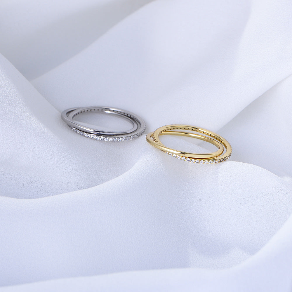Double Ring Eternity Rings Gold Plated Clear CZ Diamond Ring