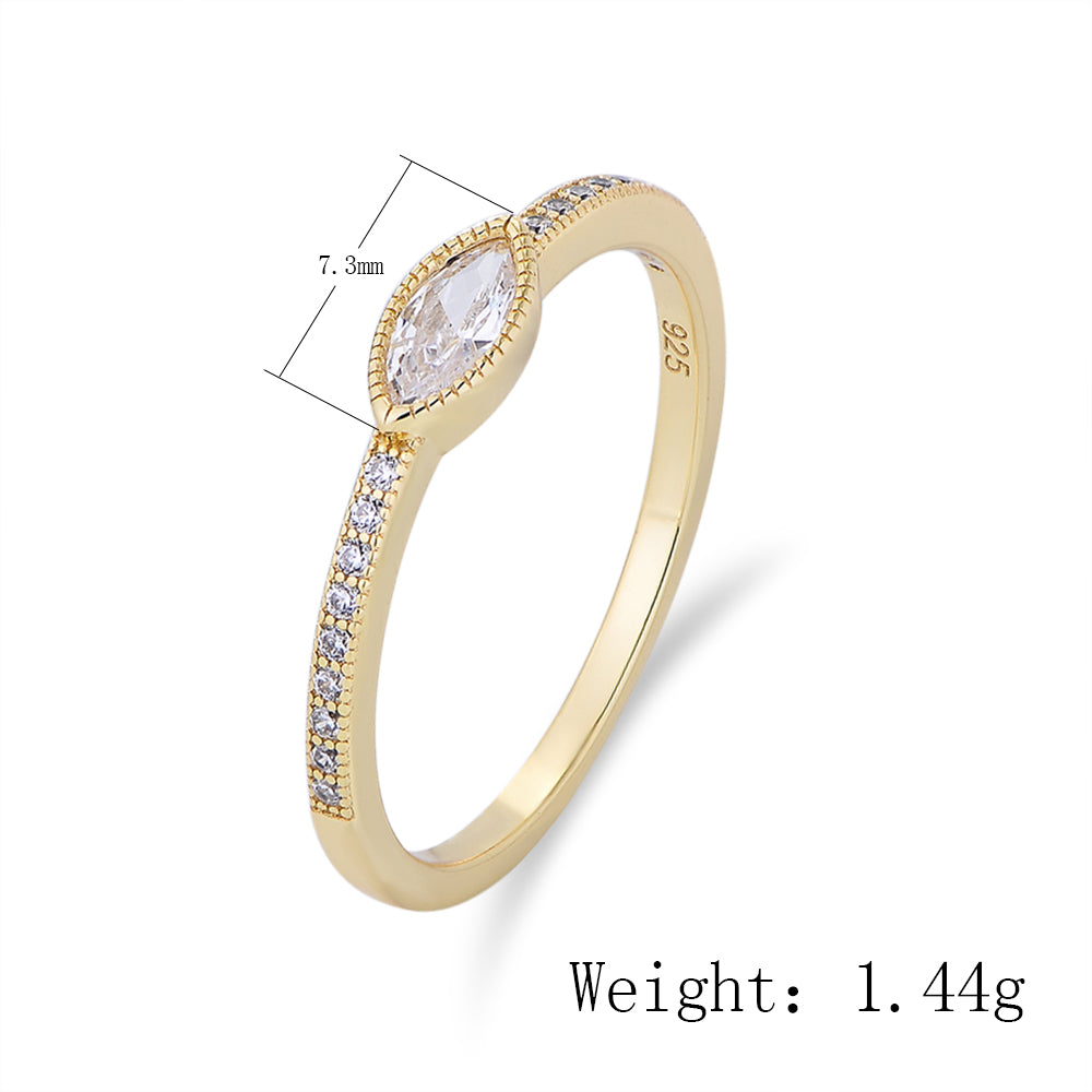 Fashion Dainty 14K 18K Gold Plated 925 Sterling Silver Marquise Cut Cubic Zirconia Ring