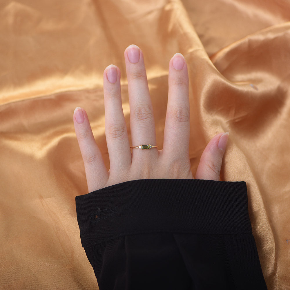 Baguette Ruby Zircon Peridot Gemstone Rings