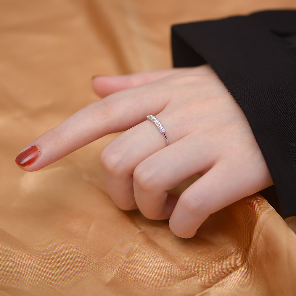 Cubic Zirconia Pave Broken Diamonds Dainty Stackable Engagement Ring