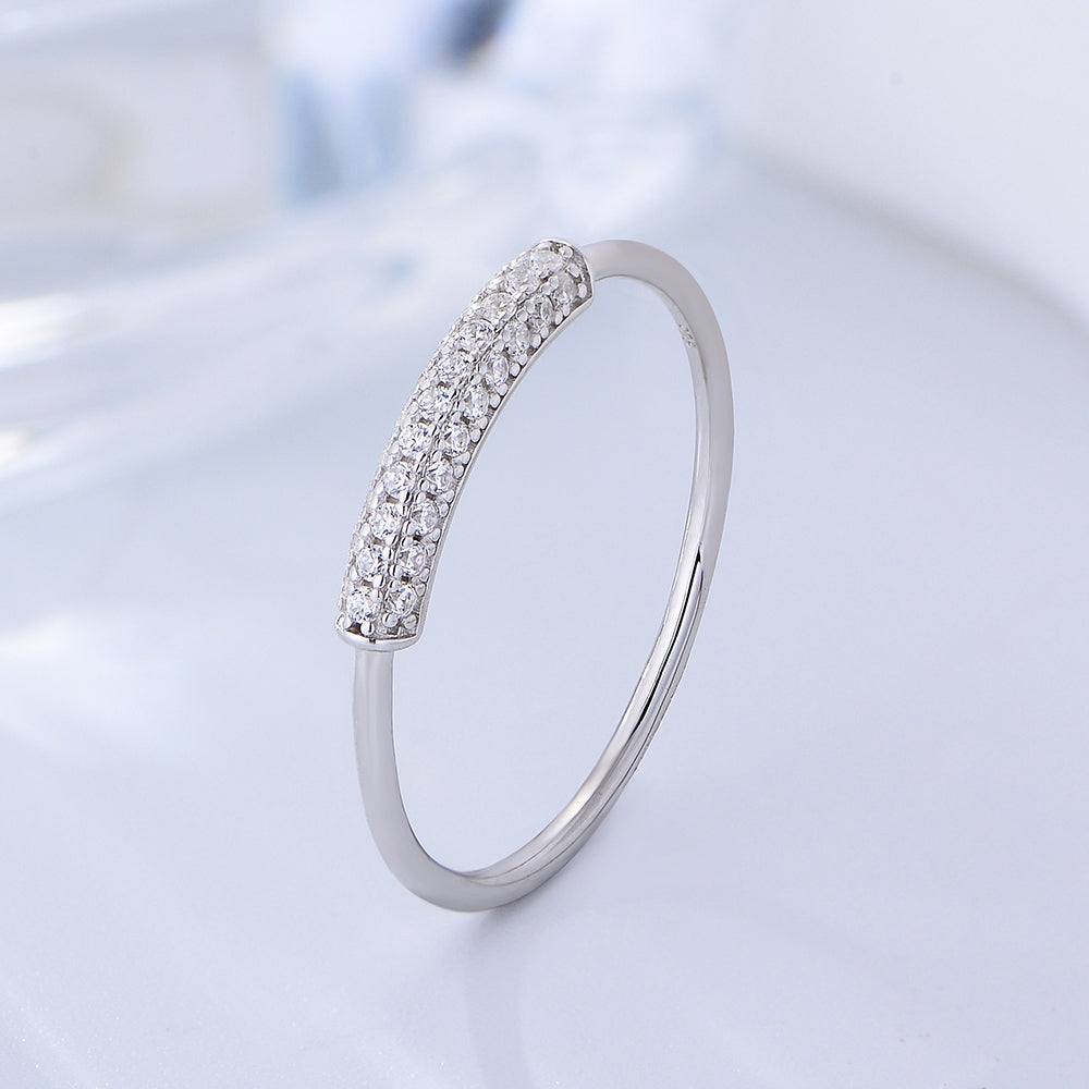 Cubic Zirconia Pave Broken Diamonds Dainty Stackable Engagement Ring