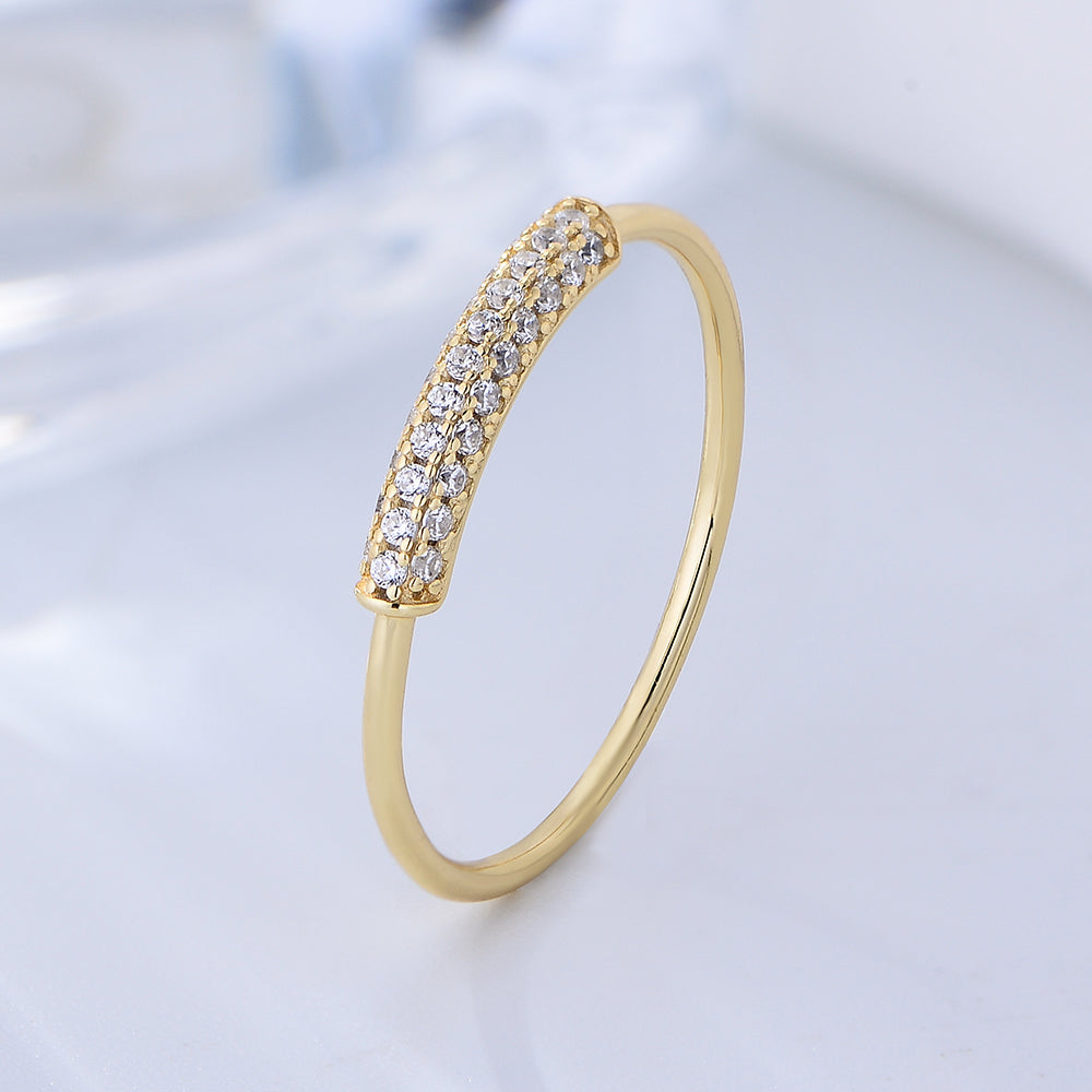 Fashion 14K Gold Plated 925 Sterling Silver Cubic Zirconia Pave Broken Diamonds Dainty Stackable Engagement Ring