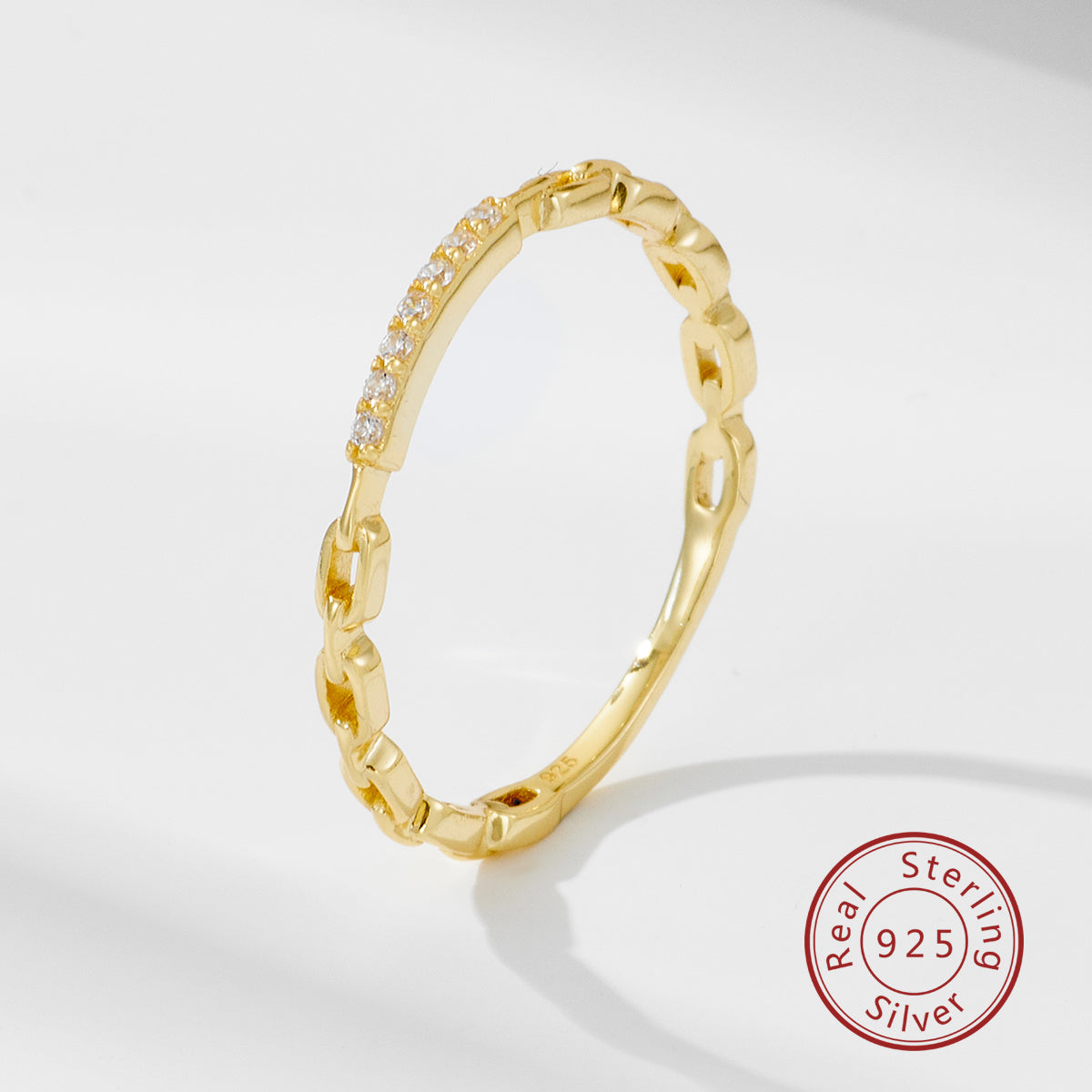 Exquisite Diamond Chain Ring Gold Plated CZ Zircon Ring