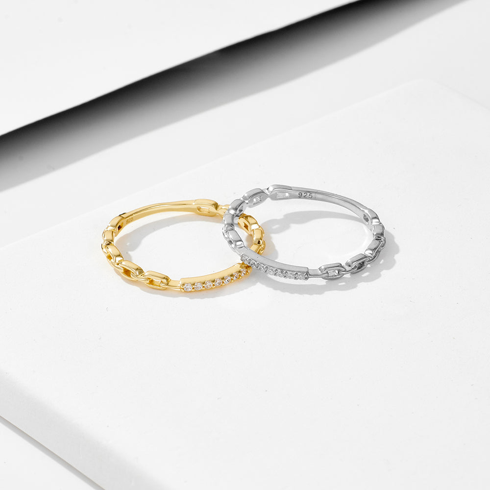 Exquisite Diamond Chain Ring Gold Plated CZ Zircon Ring