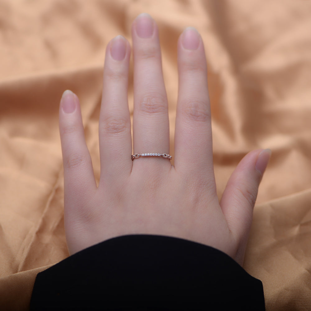 Exquisite Diamond Chain Ring Gold Plated CZ Zircon Ring