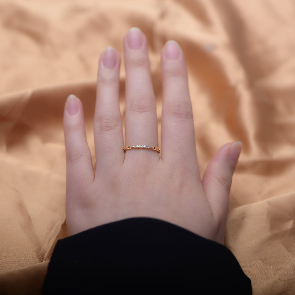Exquisite Diamond Chain Ring Gold Plated CZ Zircon Ring