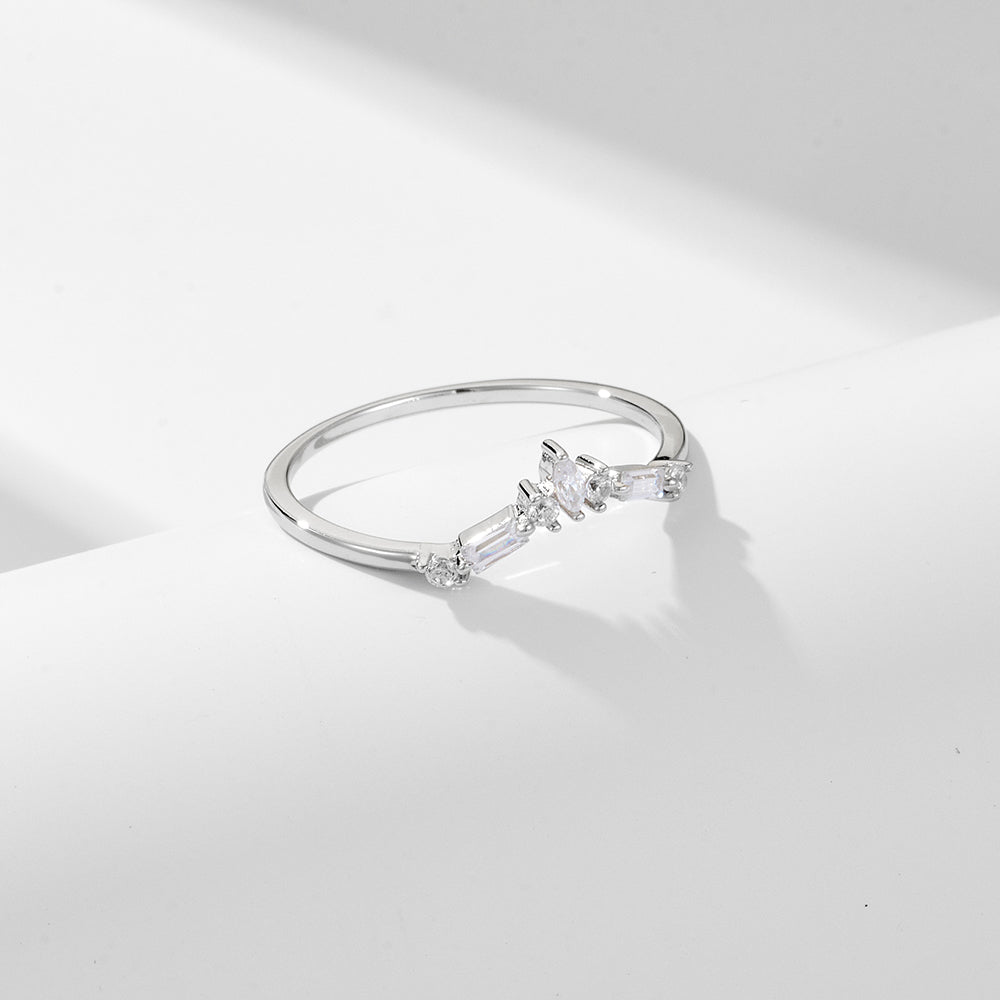 14K Gold Plated Crown Curved Geometric Cubic Zircon Ring