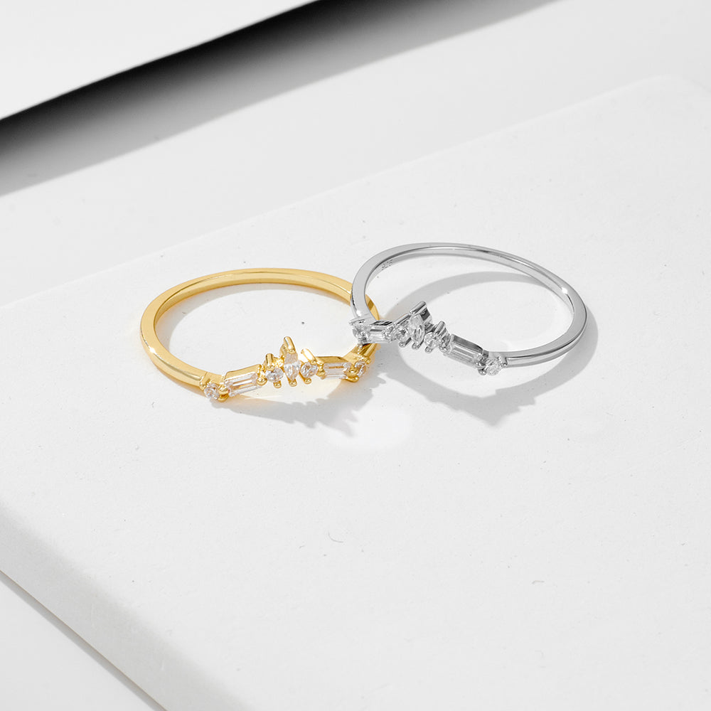 14K Gold Plated Crown Curved Geometric Cubic Zircon Ring
