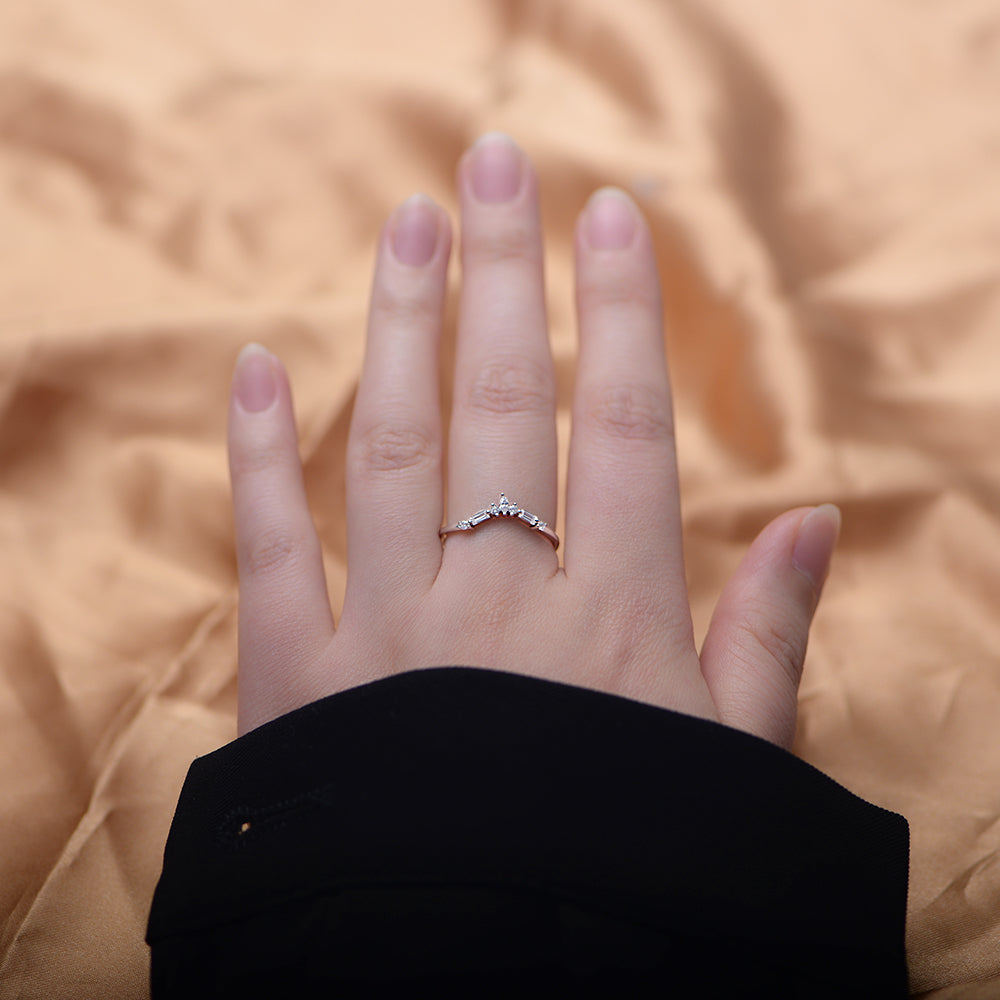 14K Gold Plated Crown Curved Geometric Cubic Zircon Ring