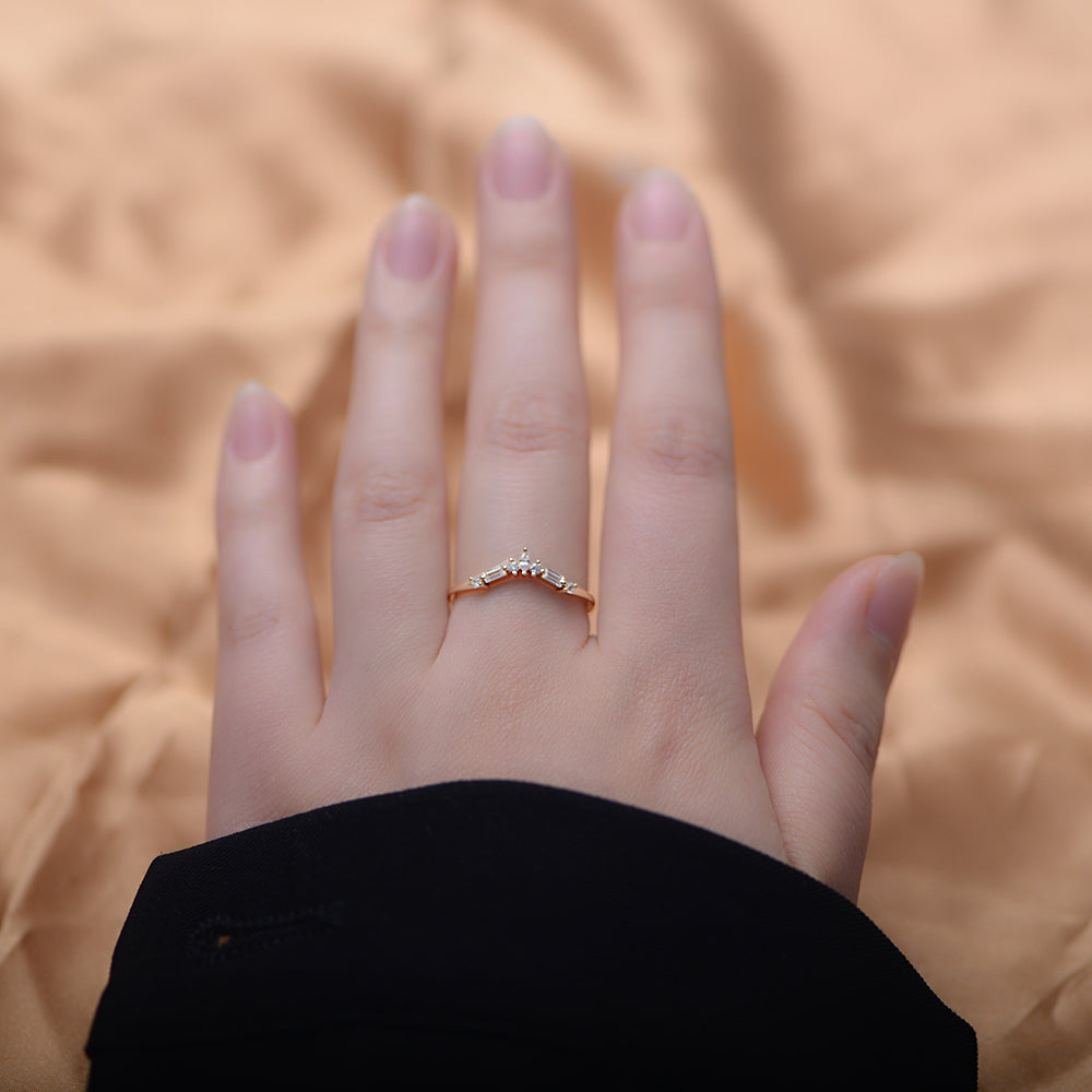 14K Gold Plated Crown Curved Geometric Cubic Zircon Ring