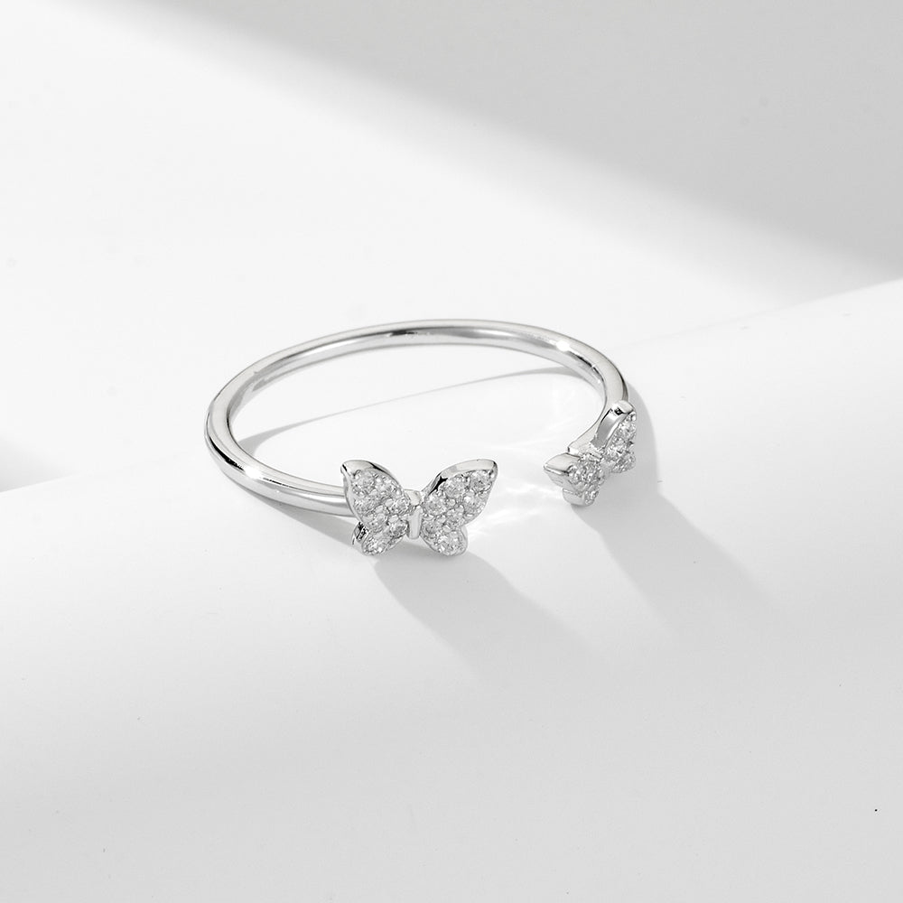 Sparkling Cubic Zircon 925 Sterling Silver Butterfly Open Rings