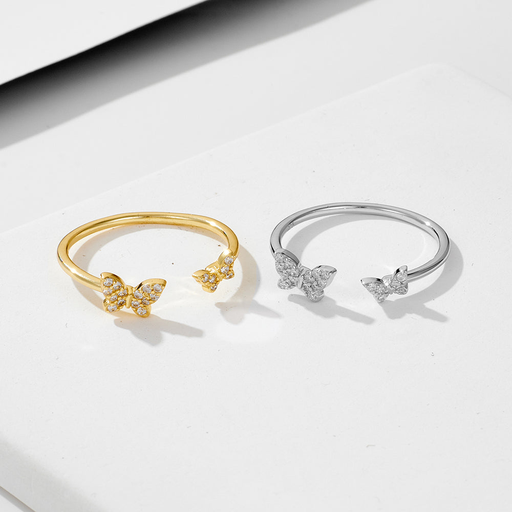 Sparkling Cubic Zircon 925 Sterling Silver Butterfly Open Rings