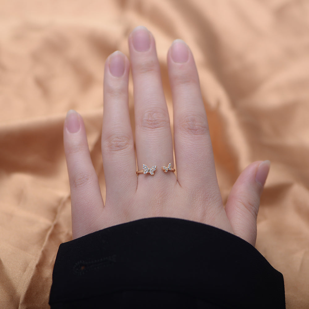 Sparkling Cubic Zircon 925 Sterling Silver Butterfly Open Rings