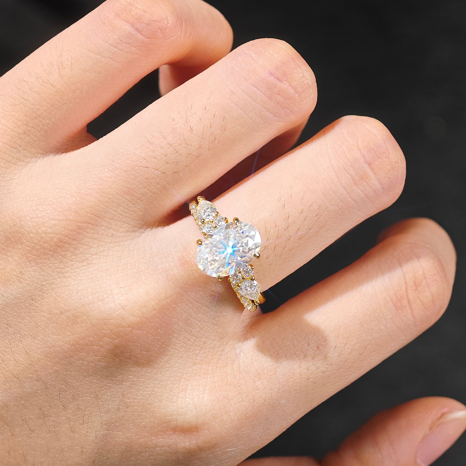 Polished Smooth Band Four-Prong Oval Cut Solitaire Moissanite Ring Set