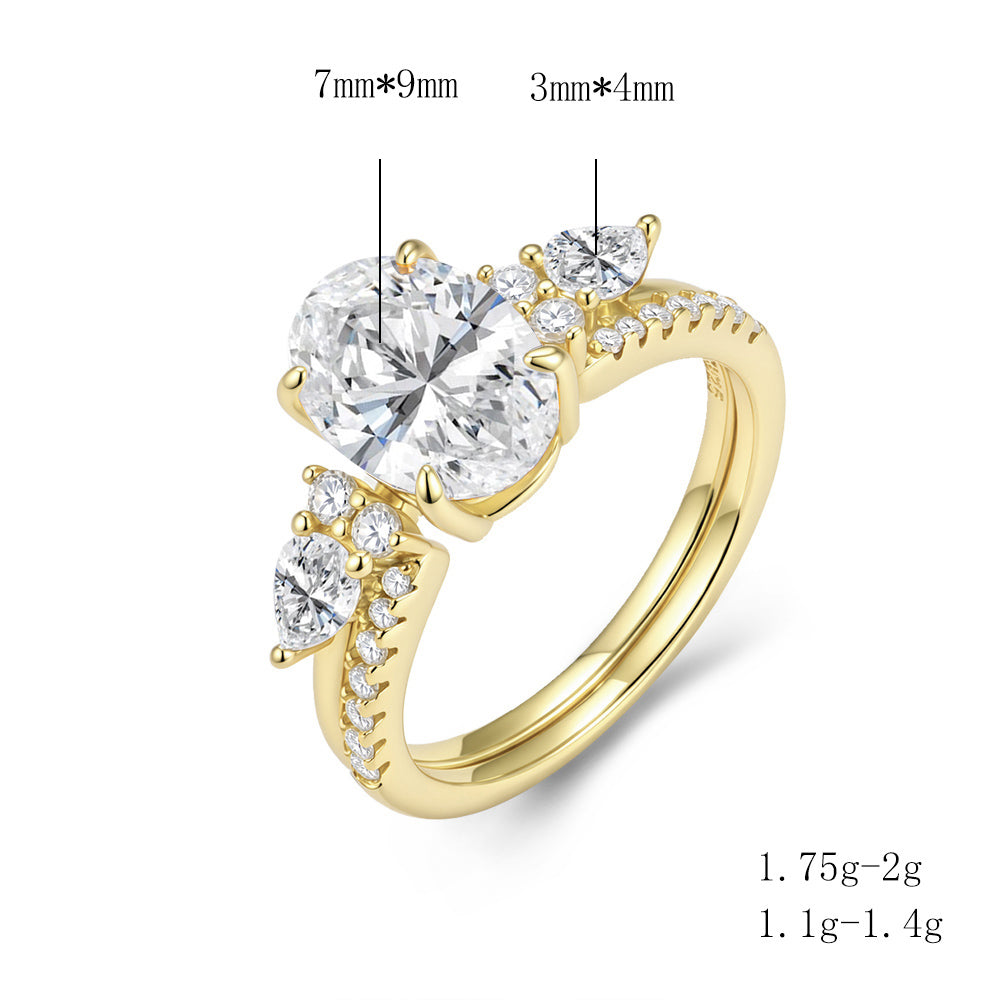 Polished Smooth Band Four-Prong Oval Cut Solitaire Moissanite Ring Set
