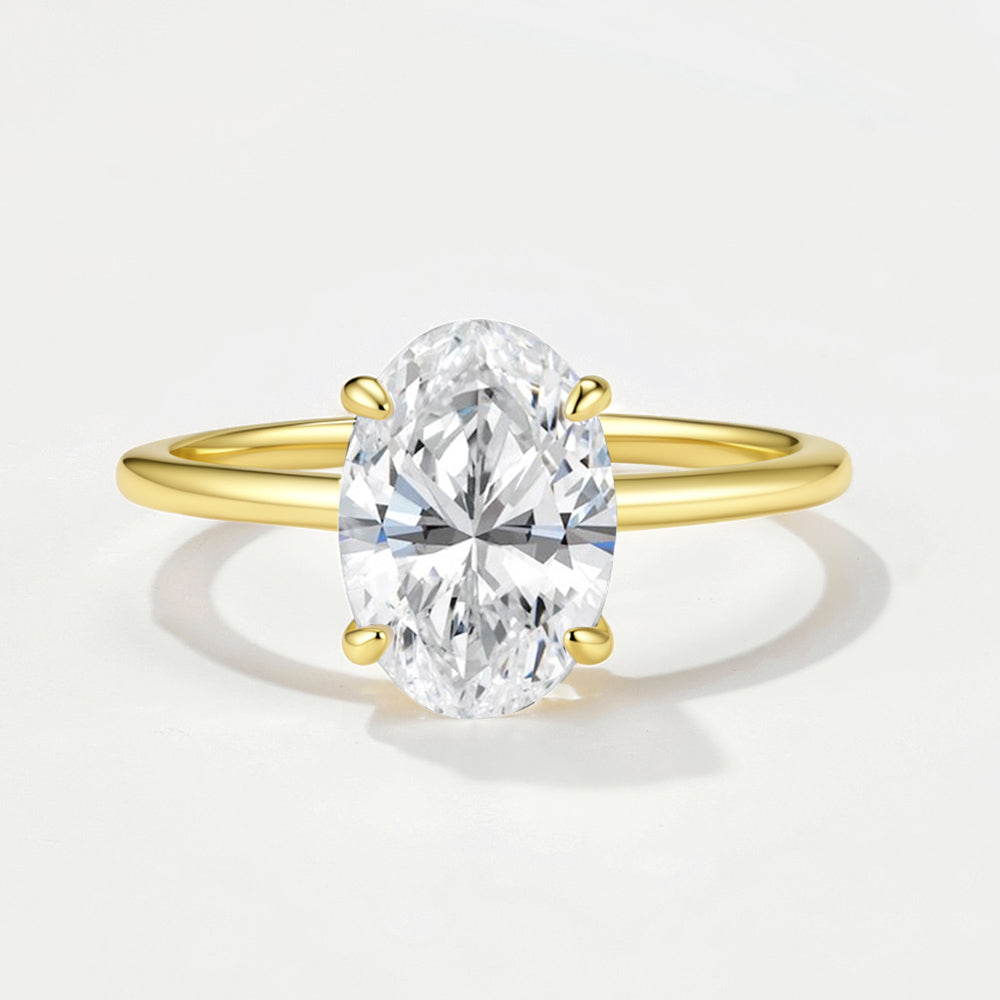 Polished Smooth Band Four-Prong Oval Cut Solitaire Moissanite Ring Set