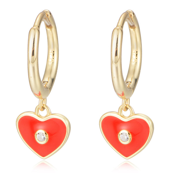 Hypoallergenic 925 Sterling Silver Heart Enamel Huggie Earrings