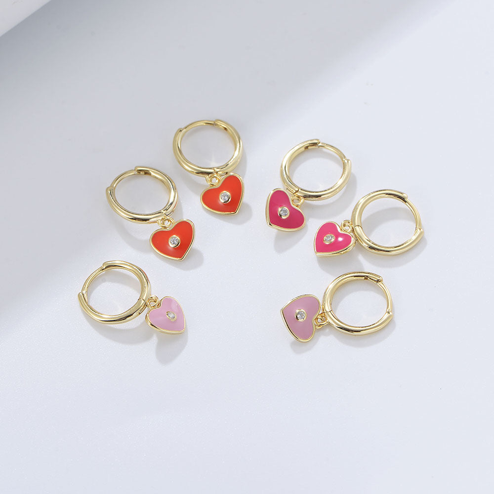 Hypoallergenic Heart Enamel Huggie Earrings