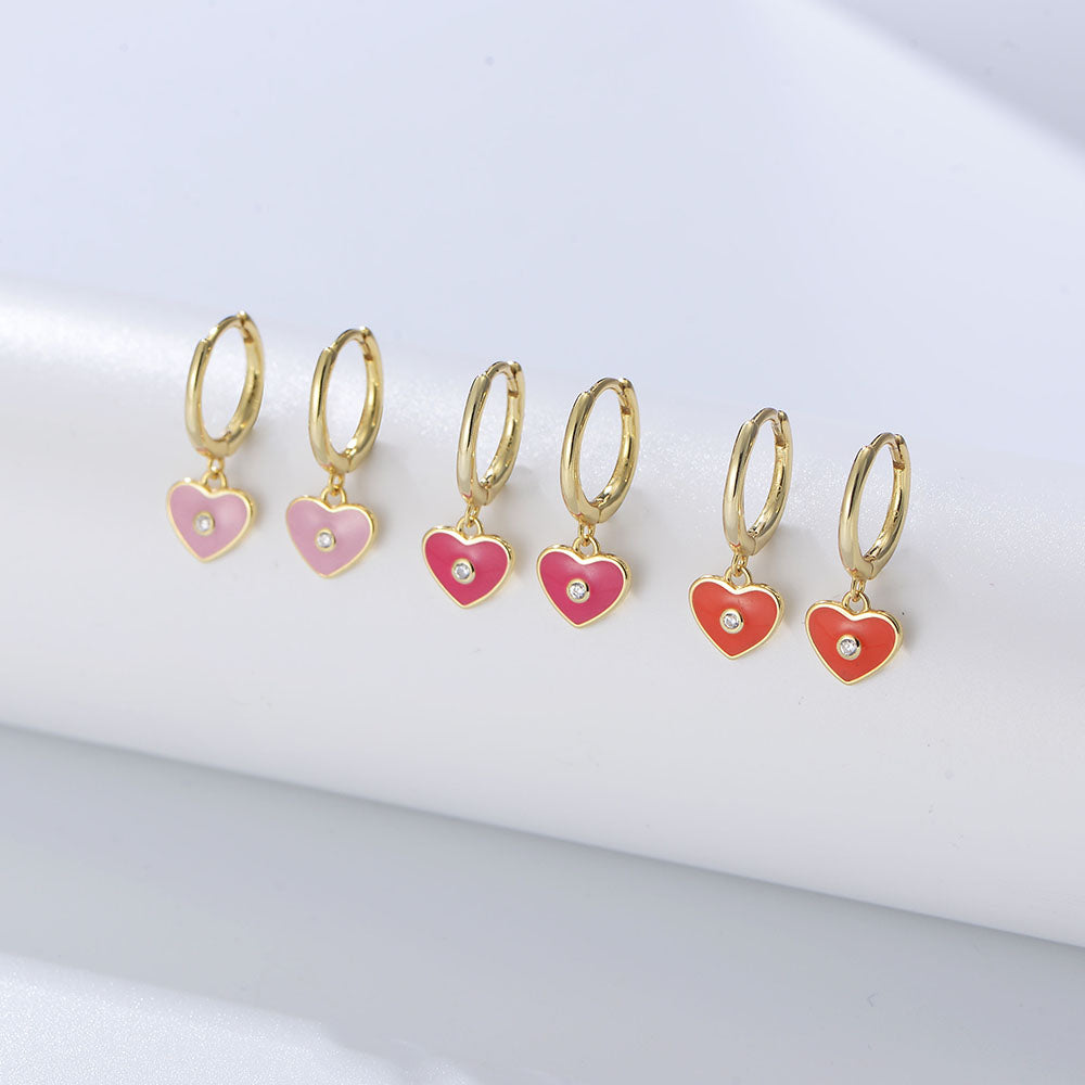 Hypoallergenic Heart Enamel Huggie Earrings