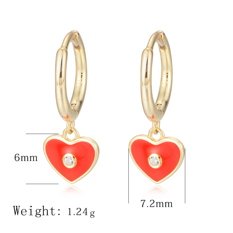 Hypoallergenic 925 Sterling Silver Heart Enamel Huggie Earrings