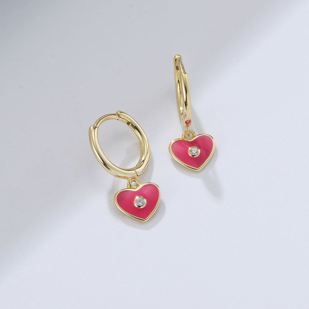 Hypoallergenic Heart Enamel Huggie Earrings