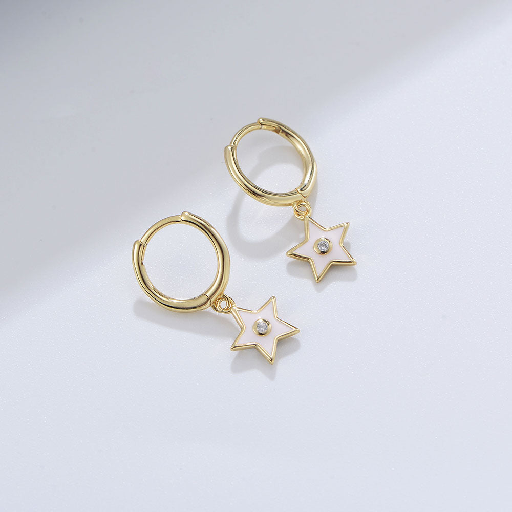 Simple Fashion 925 Sterling Silver Enamel Beautiful Charm Stars Earrings