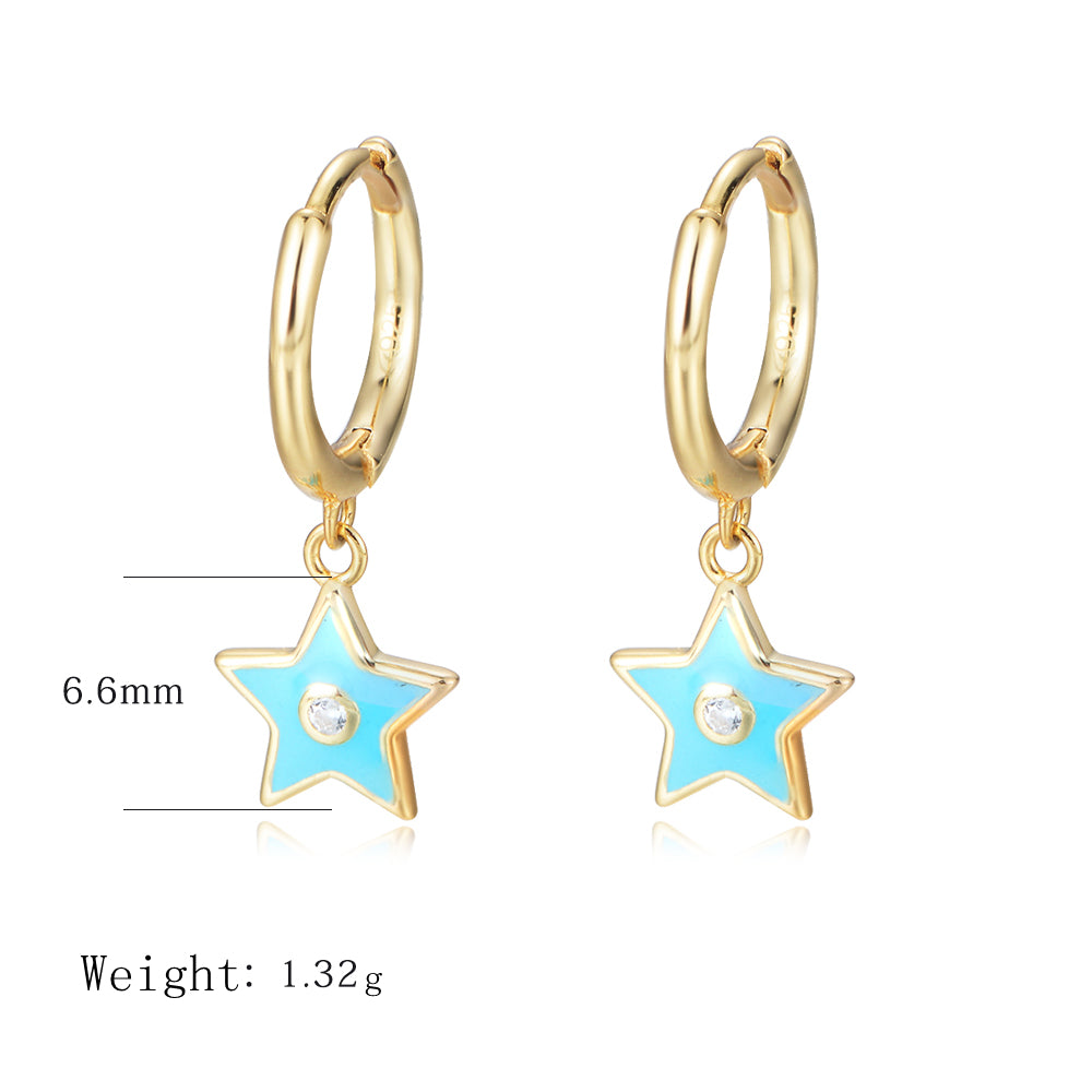 Simple Fashion 925 Sterling Silver Enamel Beautiful Charm Stars Earrings