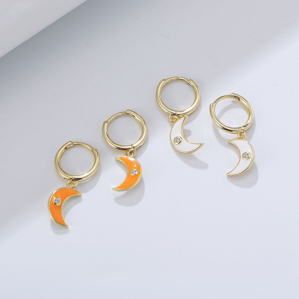 Hypoallergenic Jewelry Moon Enamel Earrings