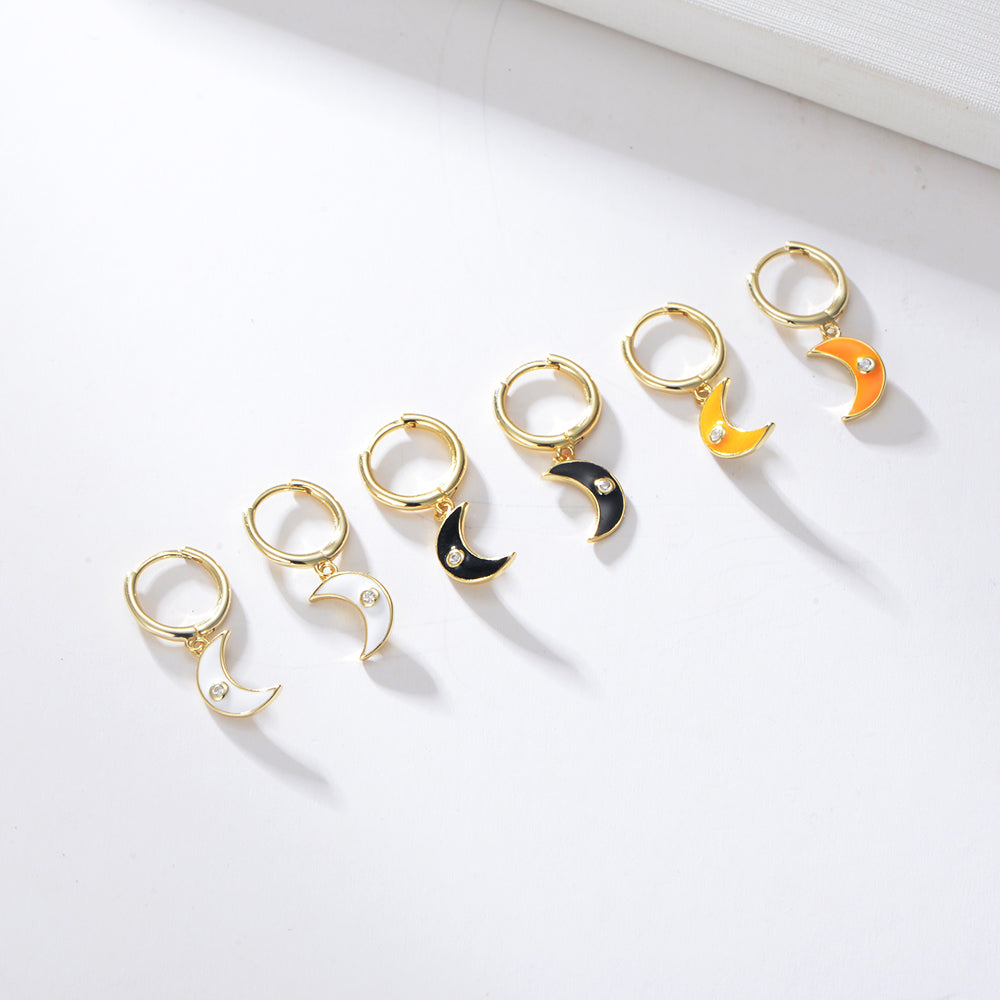 Hypoallergenic Jewelry Moon Enamel Earrings