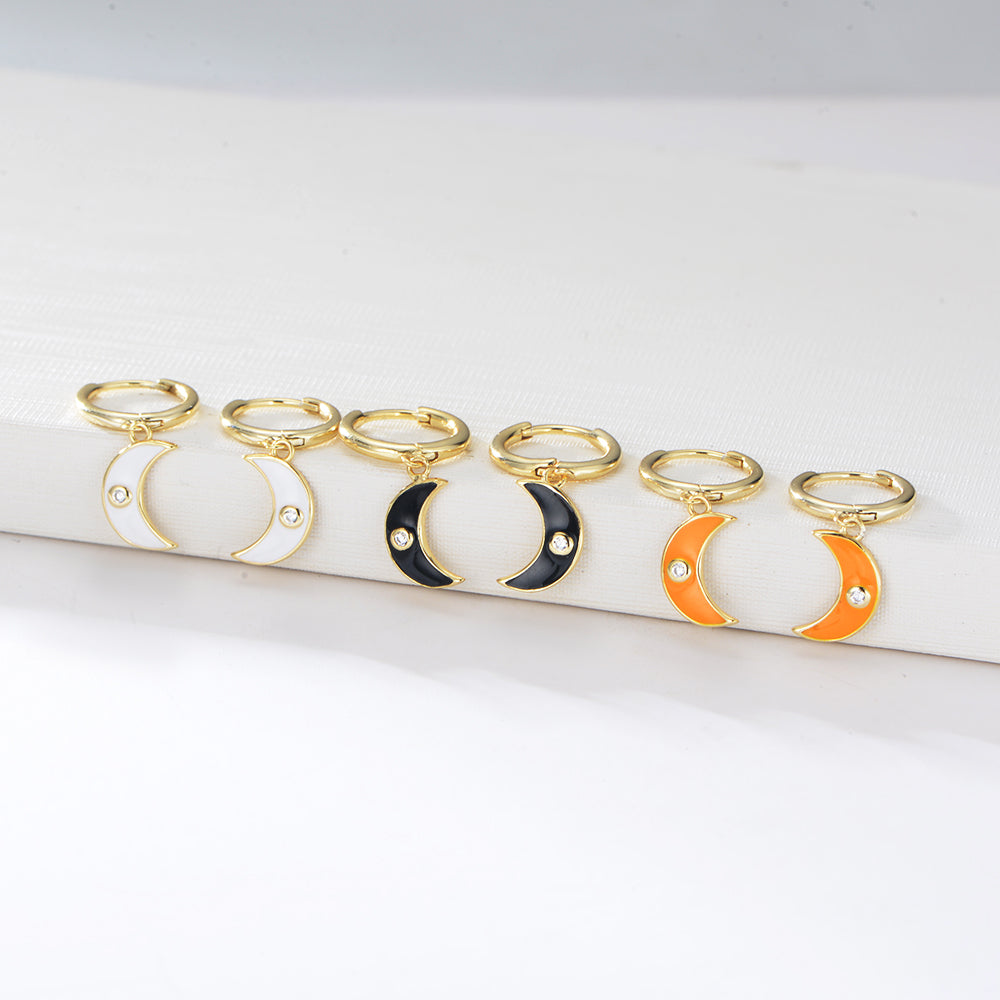 Hypoallergenic Jewelry Moon Enamel Earrings