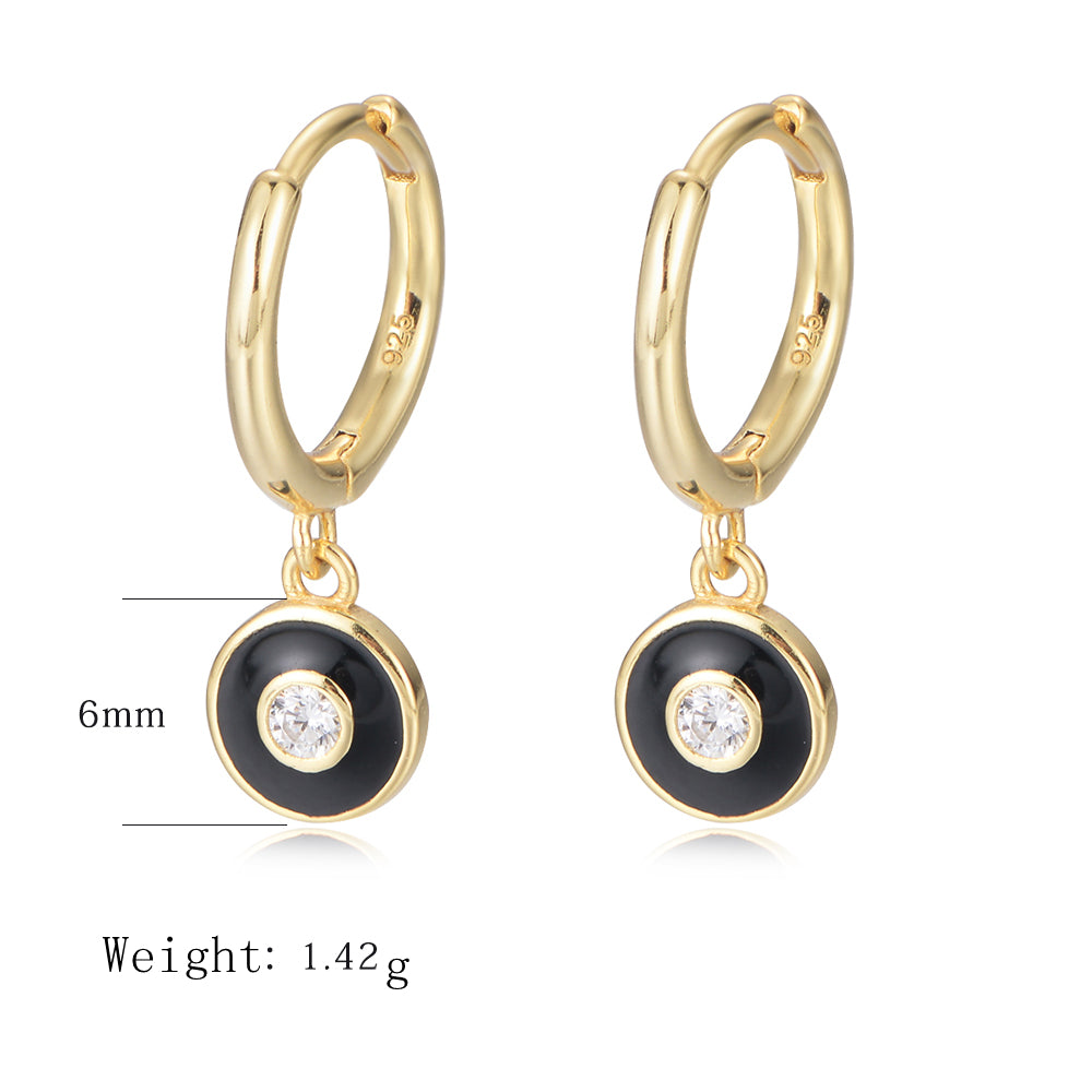 Fashion Charming Zircon 925 Silver Round Enamel Earrings