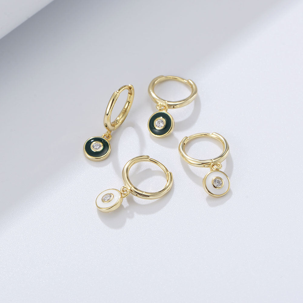 Fashion Charming Zircon Round Enamel Earrings