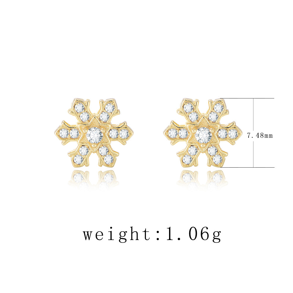 925 Sterling Silver Jewelry Fashion Gold Plated Pave Diamond CZ Snowflake Stud Earrings