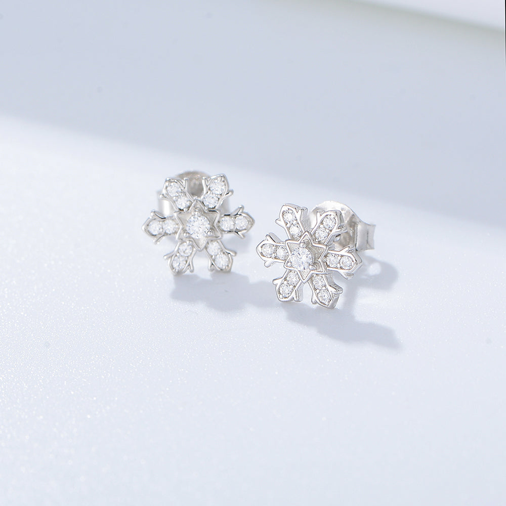 Jewelry Fashion Pave Diamond CZ Snowflake Stud Earrings