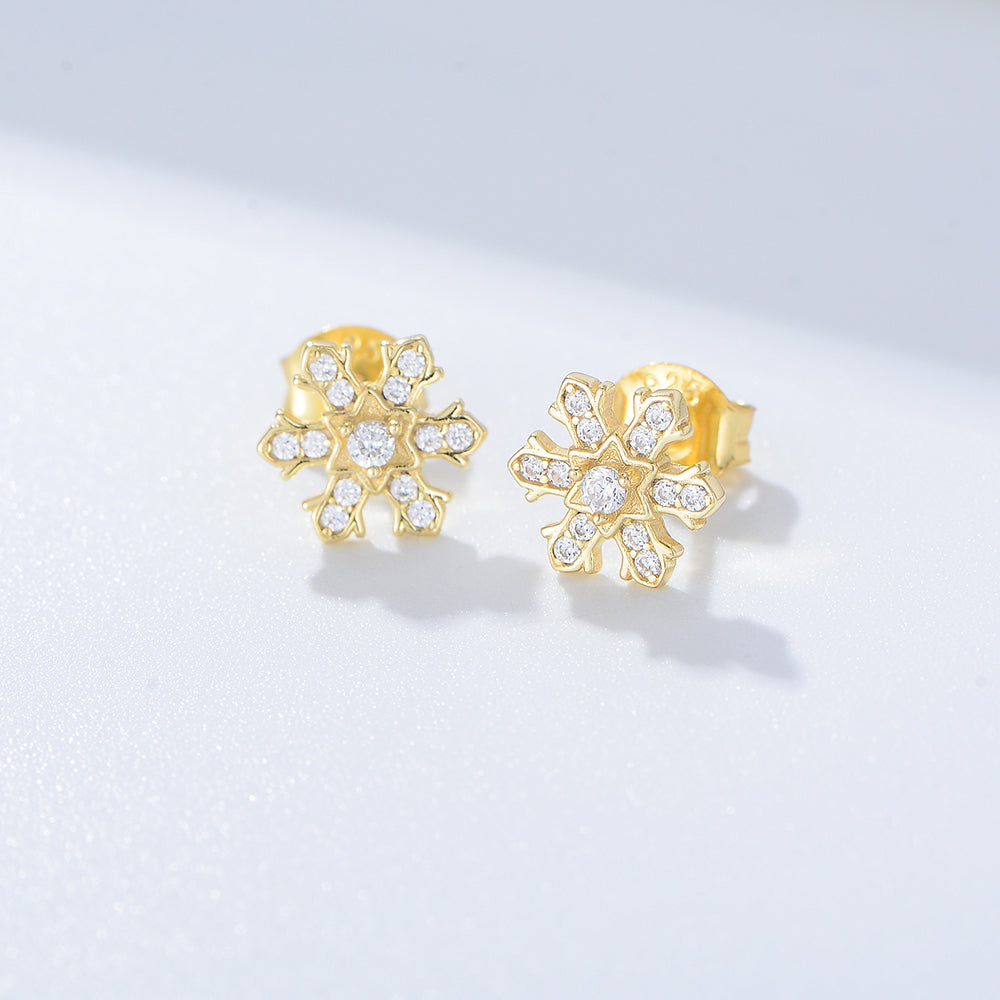 Jewelry Fashion Pave Diamond CZ Snowflake Stud Earrings