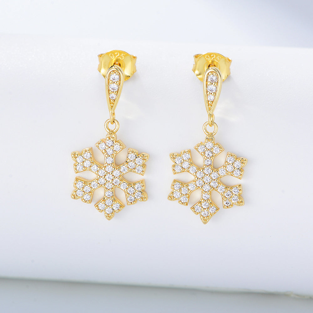 Fashion Gold Plated Jewelry 925 Silver Zircon Snowflake Charm Stud Earring