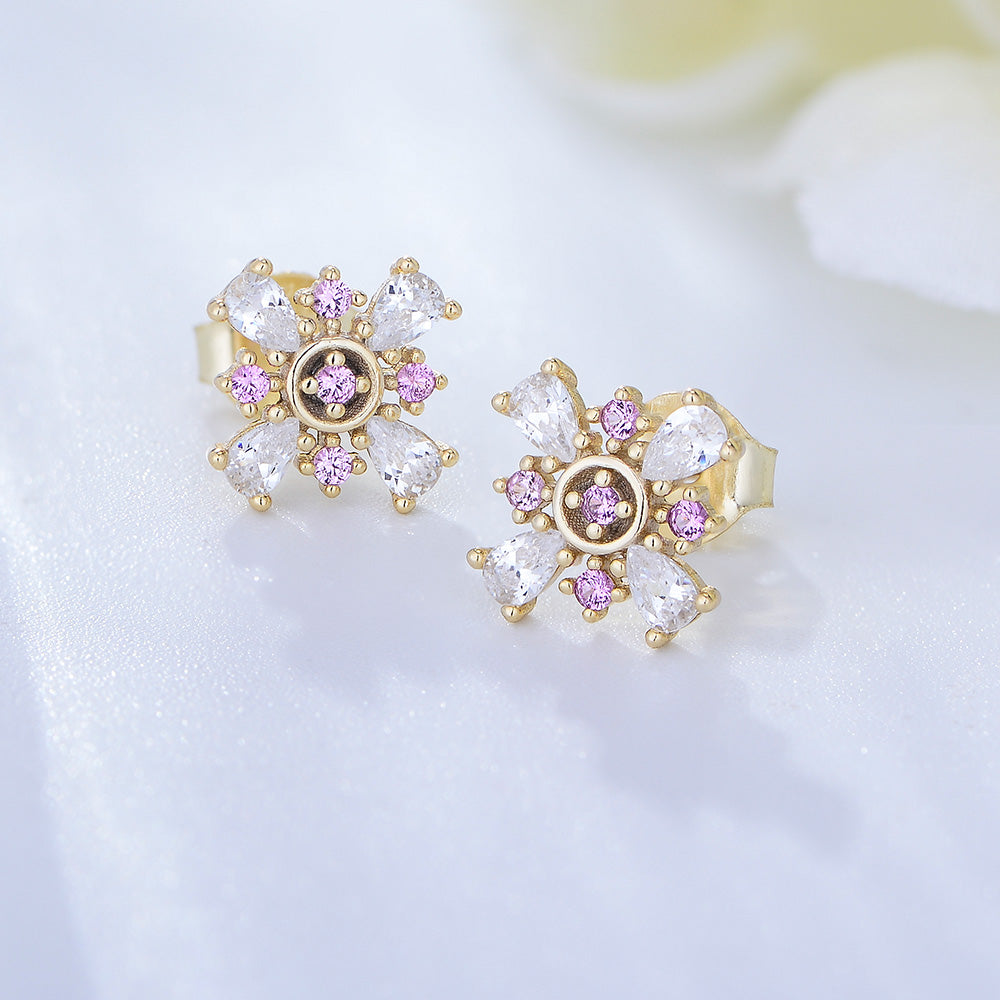 925 Sterling Silver Gold Plated Color Zircon Flower Stud Earring